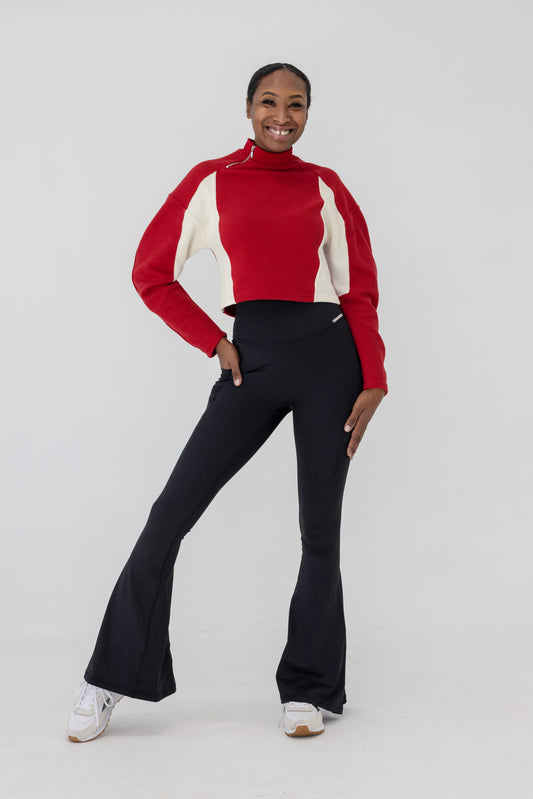 Shape Colorblock Crop Sweatshirt-Red