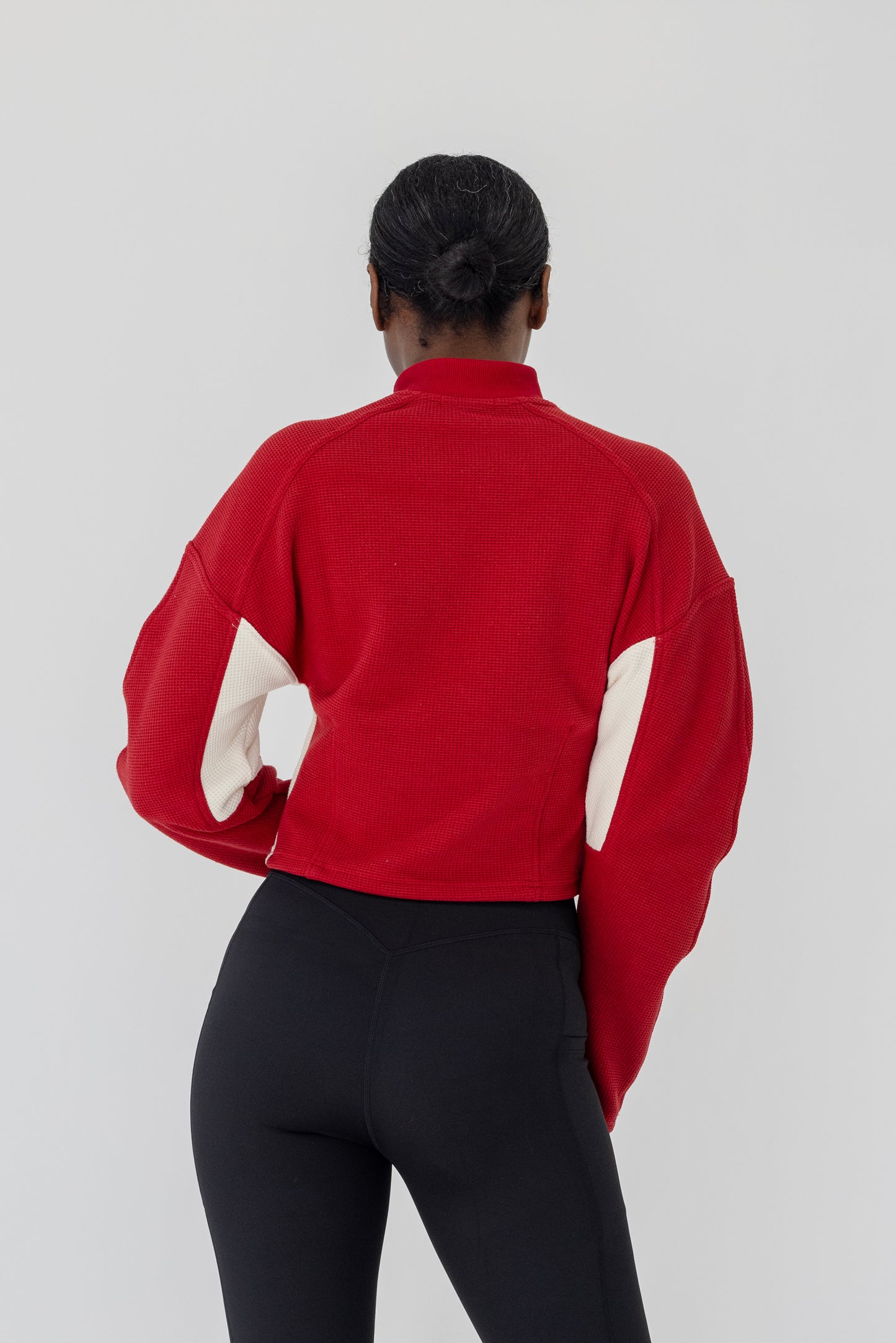 Shape Colorblock Crop Sweatshirt-Red